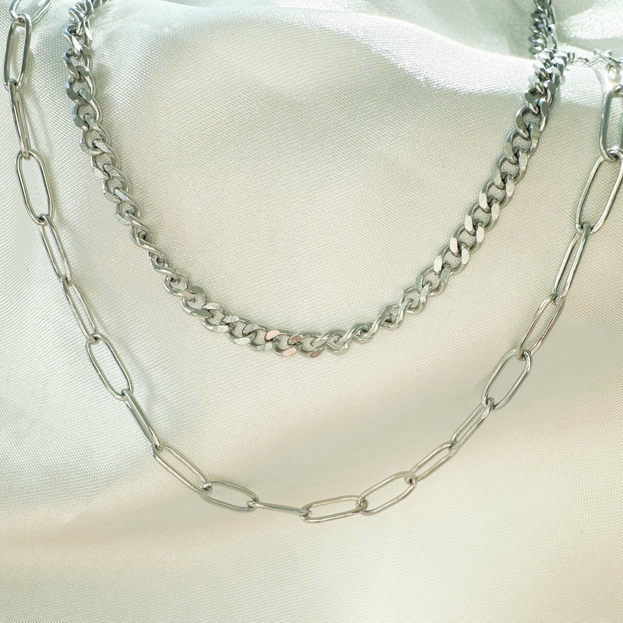 Double Layered Silver Necklace