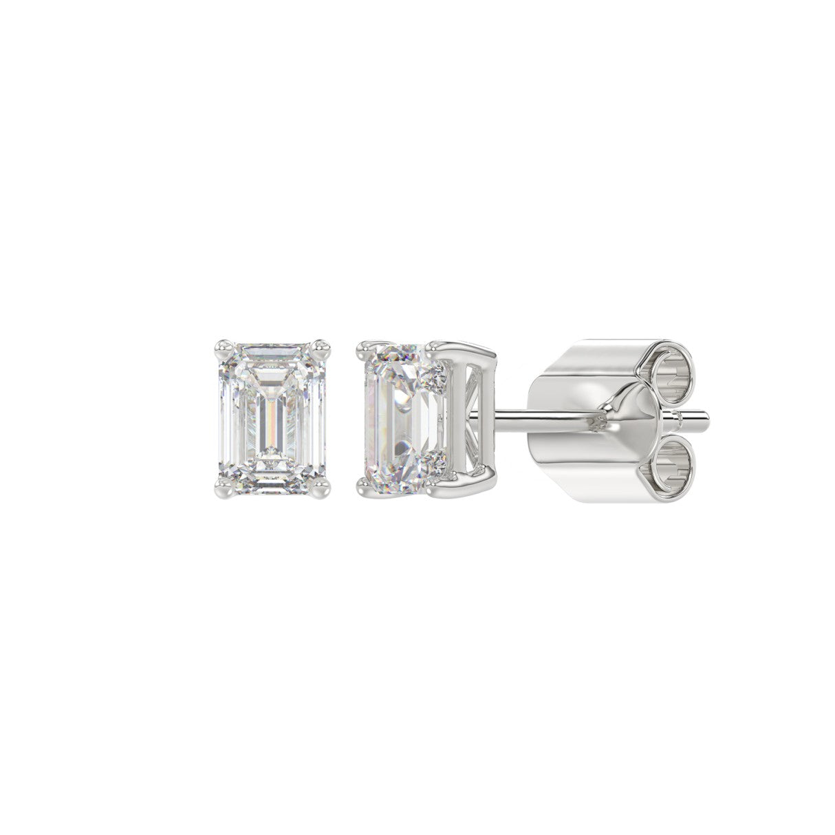 1 Carat Emerald Cut Lab Grown Diamond Stud Earrings White Gold down view