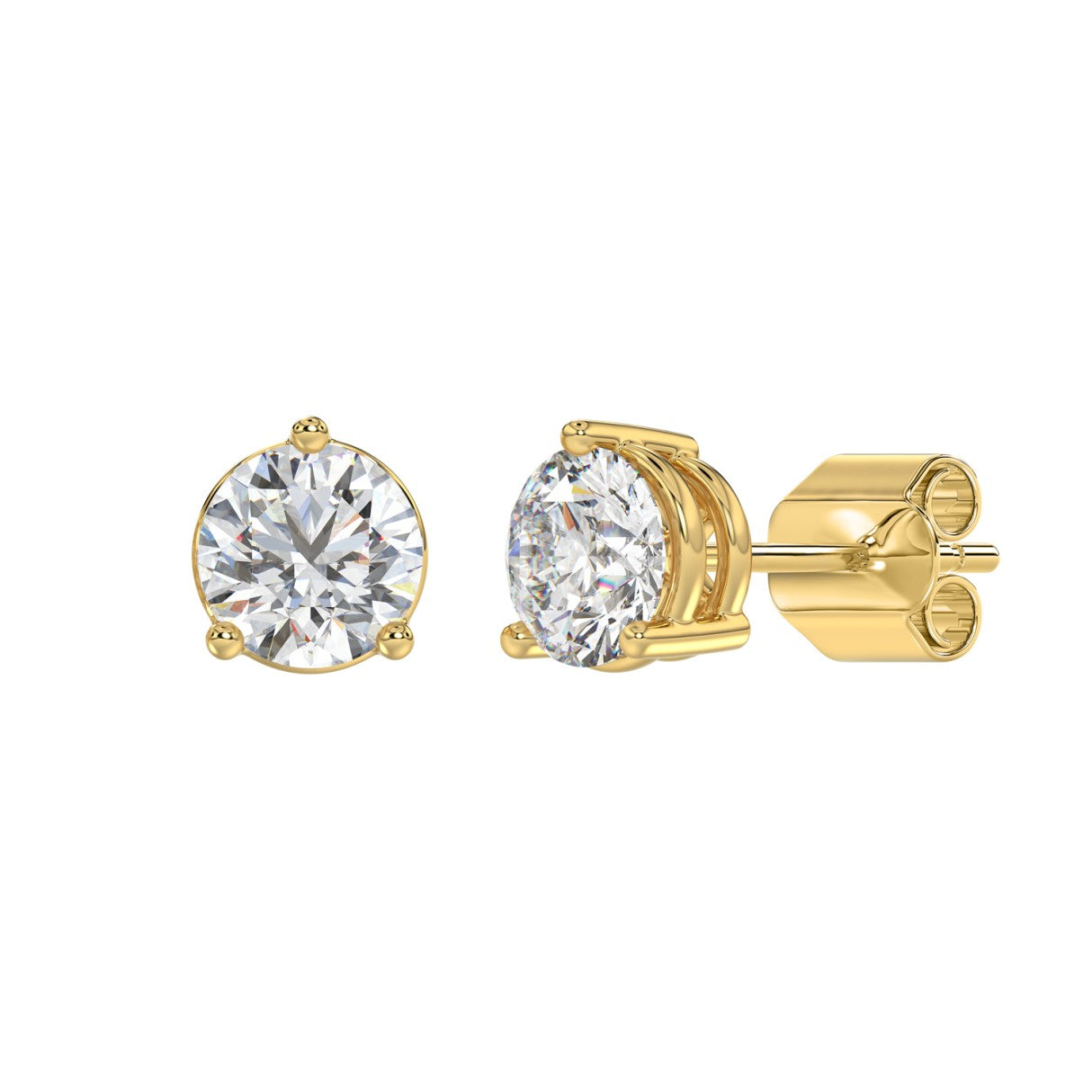 4 Carat Round Brilliant Lab Grown Diamond Stud Earrings Yellow Gold down view