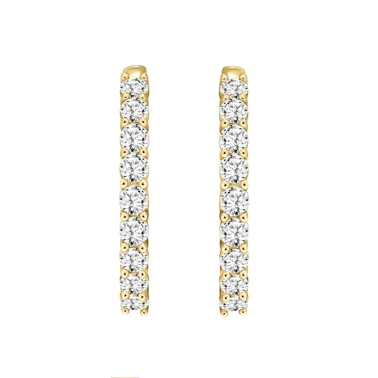 7 Carat Inside-Out Round Lab Grown Diamond Hoop Earrings Yellow Gold flat view
