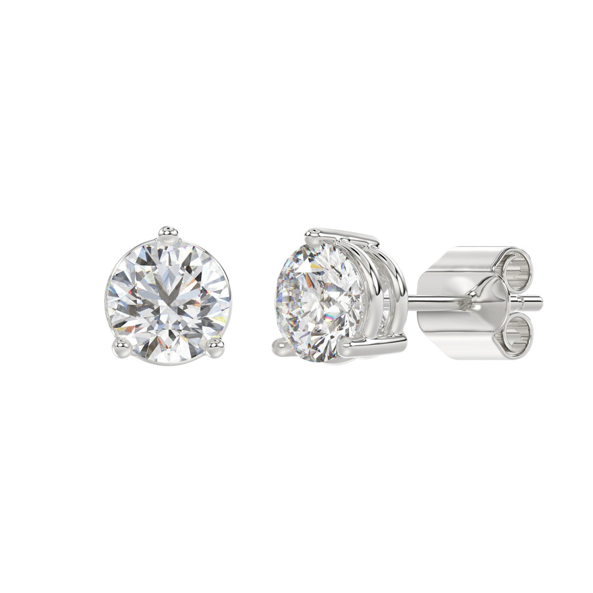 4 Carat Round Brilliant Lab Grown Diamond Stud Earrings White Gold flat view