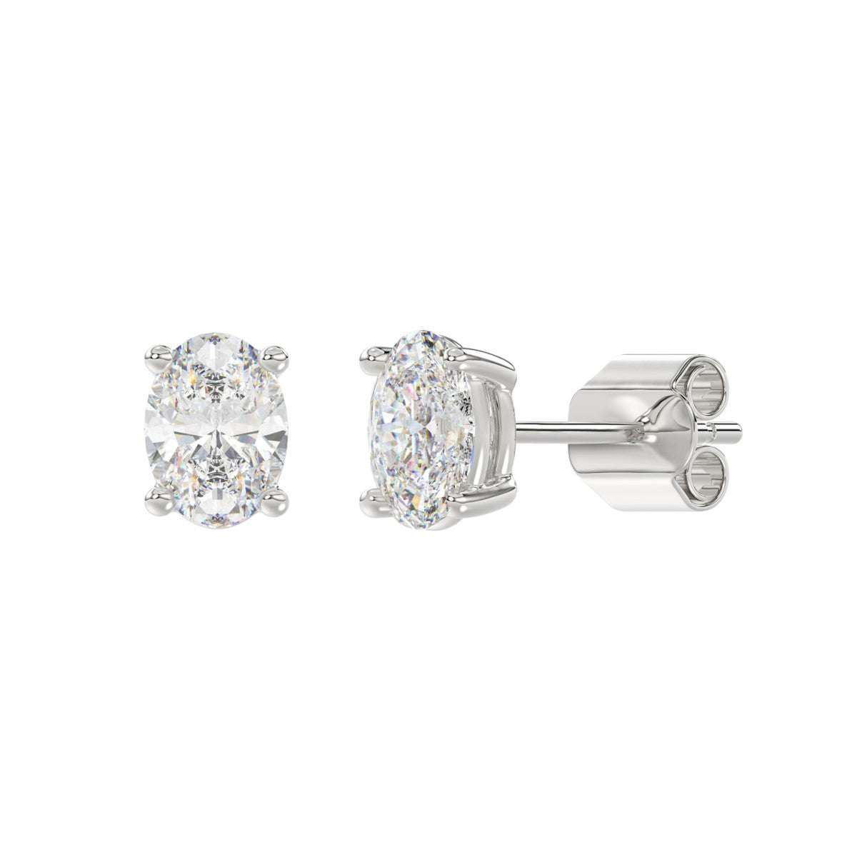 2 Carat Oval Lab Grown Diamond Stud Earrings White Gold flat view