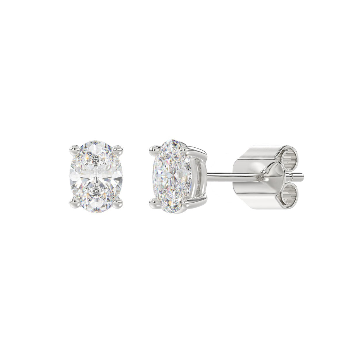 1.5 Carat Oval Lab Grown Diamond Stud Earrings White Gold flat view