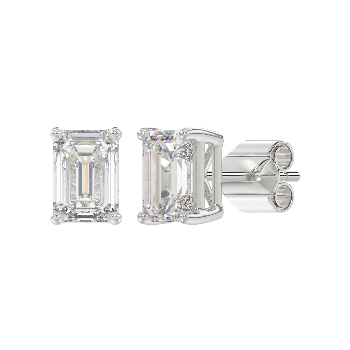 3 Carat Emerald Cut Lab Grown Diamond Stud Earrings White Gold flat view