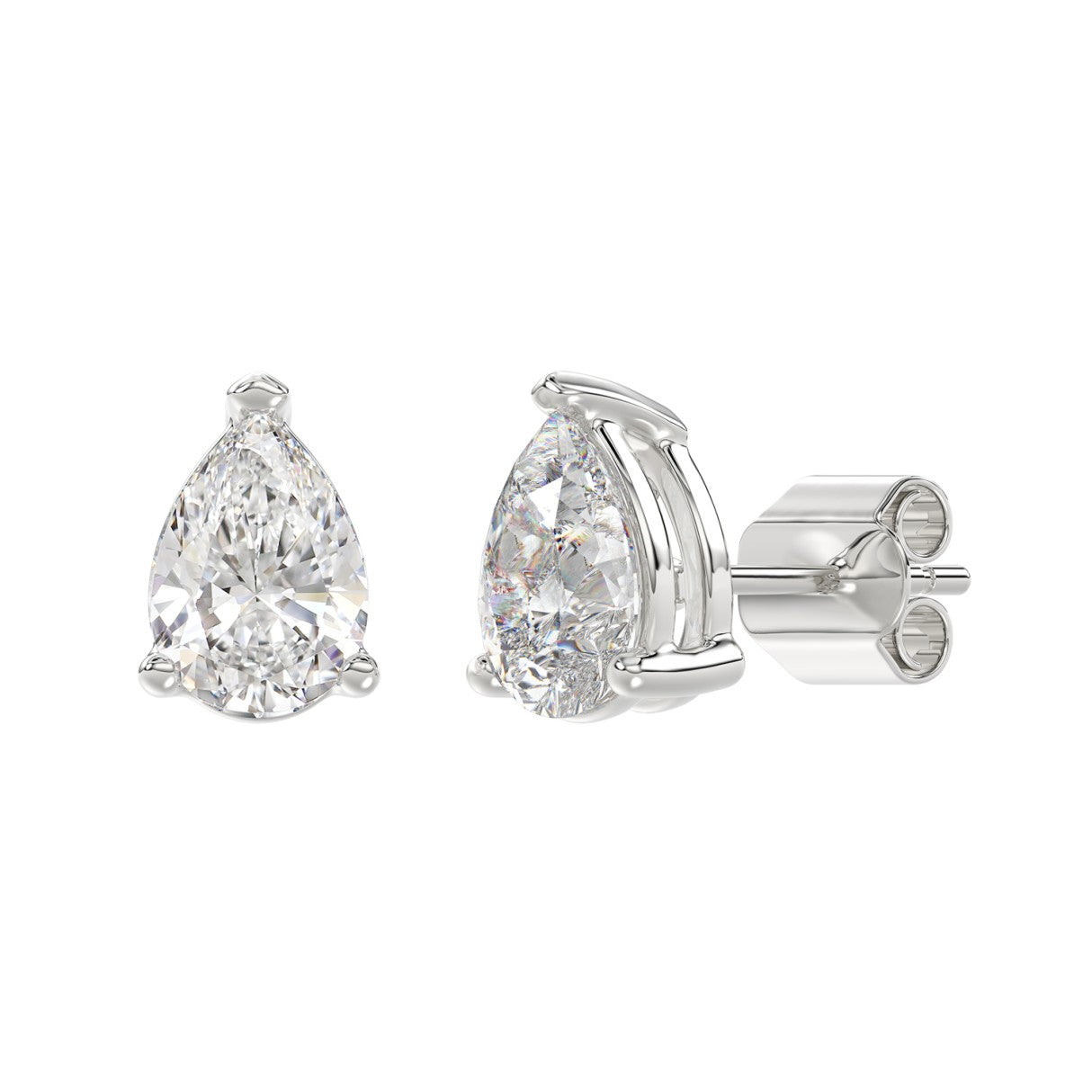 3 Carat Pear Lab Grown Diamond Stud Earrings White Gold flat view