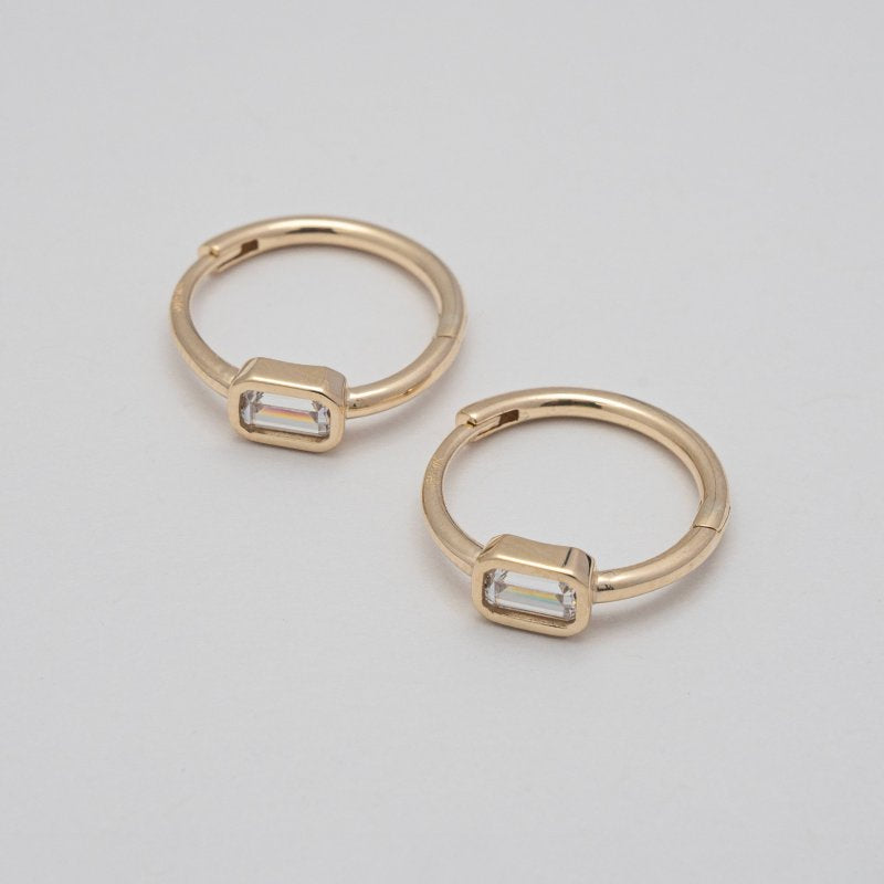 Emerald Bezel Huggies