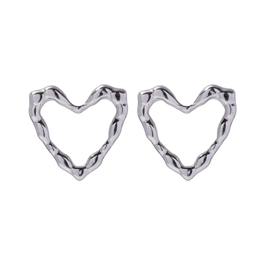 Hollow Silver Heart Earrings